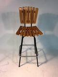 Great Paul McCobb Style Mid-Century Suite of Four Slatted Wood Bar Stools