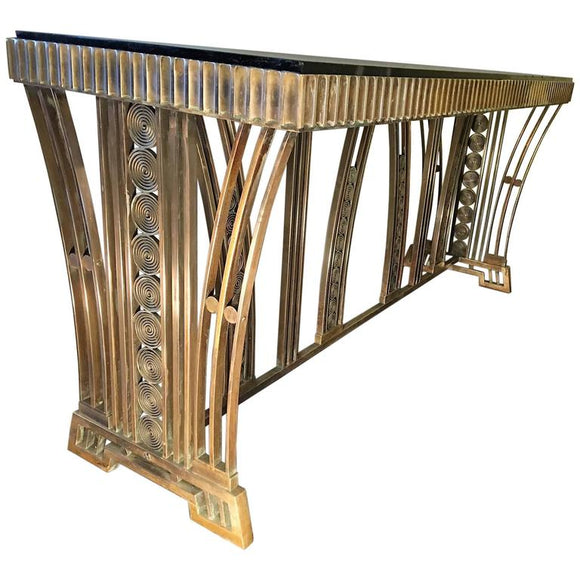 Incredible Modernist Bronze Art Deco Console Table Designed by Edgar Brandt