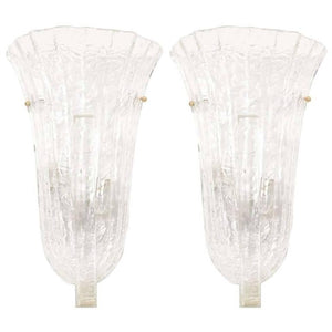 Incredible Pair of Venini Murano Ice Glass Italian Wall Sconces