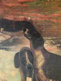 Interesting 19th Century Dogs in Winter Landscape Painting