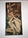 Interesting Surrealist Hour Glass with Nudes Painting by Domingo Barreres