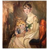 Large Signed Modern Painting of Baroque Woman and Child