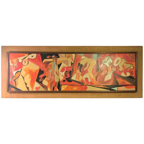 Mid-Century Large Scale Modern Bright Abstract Surrealist Painting