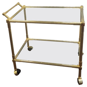 Midcentury Brass and Glass Bar Cart in the Manner of Karl Springer