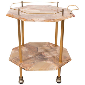 Midcentury Two-Tiered Agate Cocktail Cart