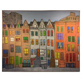 Modern Cityscape Painting of Homes and Buildings in the Manner of James Rizzi
