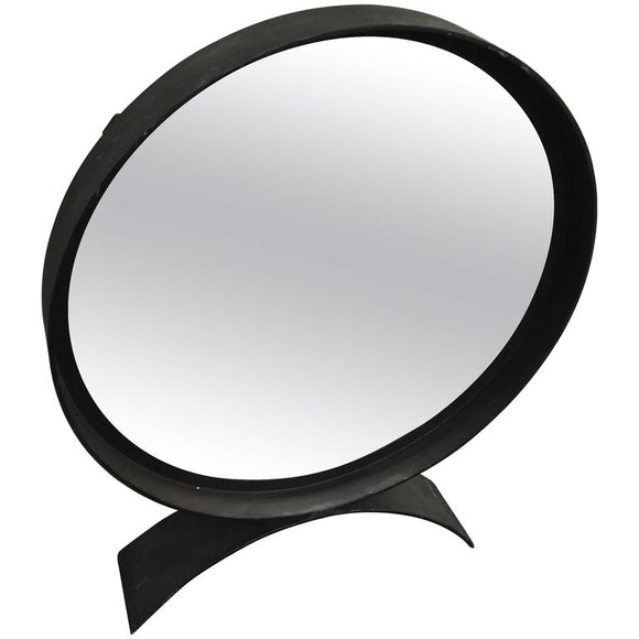 Modern Round Iron Table Mirror with Curved Base
