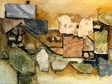 Monumental Assorted Natural Stone and Paint Mural on Wood Signed Lee