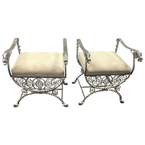 Pair of Elaborate Gargoyle Head Iron Benches in the Manner of Samuel Yellin