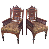 Pair of Exceptional 19th Century Moorish Armchairs in the Manner of Bugatti