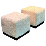 Pair of High End Bronzed Steel White Mink Ottomans in the Style of Karl Springer