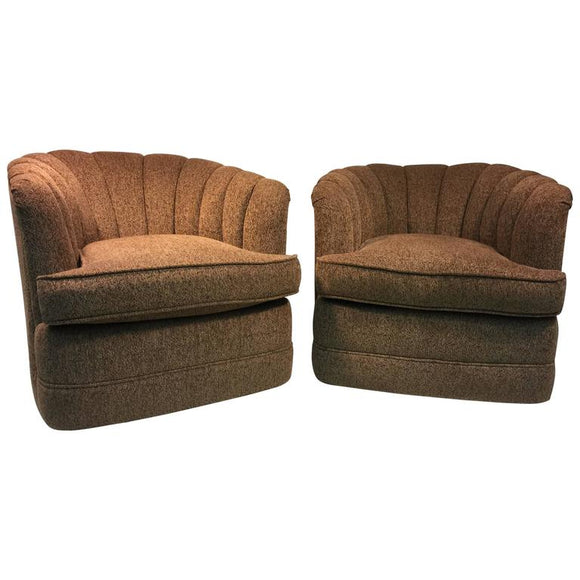 Pair of Luscious Fan Back Swivel Chairs by Milo Baughman