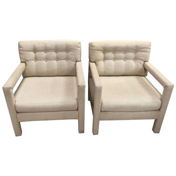 Pair of Milo Baughman Button Tufted Lounge Chair or Armchairs