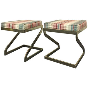 Pair of Milo Baughman Stools or Benches with Polished Brass Bases