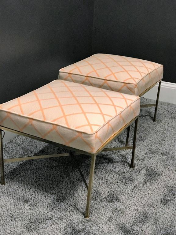 Pair of Paul McCobb Modernist X-Base Brass Stools – NYC MODERN