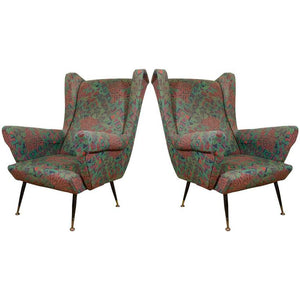 Pair of Wonderful Wingback Italian Armchairs or Lounge Chairs, circa 1950