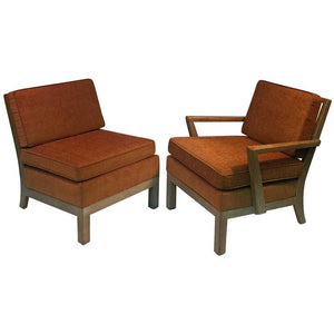Phenomenal Modernist Pair of His/Hers Cerused Oak Armchairs