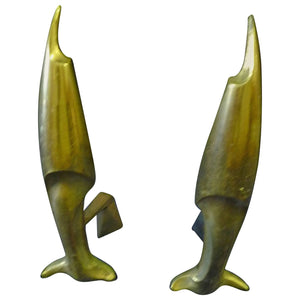 Pierre Emile LeGrain Art Deco Pair of Brass Fish Andirons