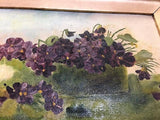 Signed English 19th Century Basket of Violets Painting