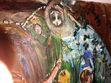 Signed Large Modern Baroque Ornate Feast Oil Painting Amongst Monkeys and Parrot