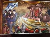 Signed Surrealist Painting of a Religious Jewish Scene with Rabbis and Torah