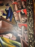 Signed Surrealist Painting of a Religious Jewish Scene with Rabbis and Torah