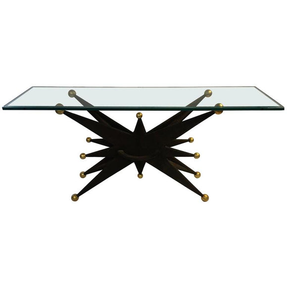 Spectacular Italian Brutalist Starburst and Gold Ball Resin Console Table