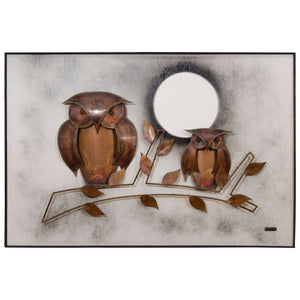 Spectacular Midcentury Signed, Oil on Board with Hand-Formed Copper Owls