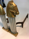 Stunning Pair of Art Deco Bronze Horse Head Knight Andirons