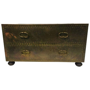 Stunning Sarreid Brass Studded Chest of Drawers or Trunk