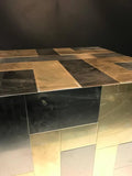 Unusual Cube-Shaped Brass and Chrome Patchwork Table by Paul Evans