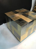 Unusual Cube-Shaped Brass and Chrome Patchwork Table by Paul Evans