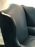 Wonderful Wingback Chair with Beautiful Blue Original Leather Upholstery