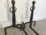 Exceptional Rare Pair of Sculpted Bronze Andirons in the Manner of Giacometti