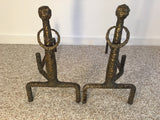 Exceptional Rare Pair of Sculpted Bronze Andirons in the Manner of Giacometti